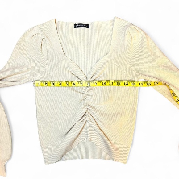 Prettygarden Ruched Knit Sweater. Apricot Puff Sleeve Y2K Style Top. Size Small - Picture 8 of 12